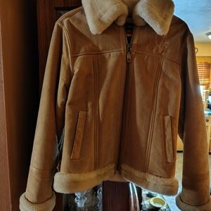Baby Phat Beige  Genuine Leather Shearling Jacket Y2K